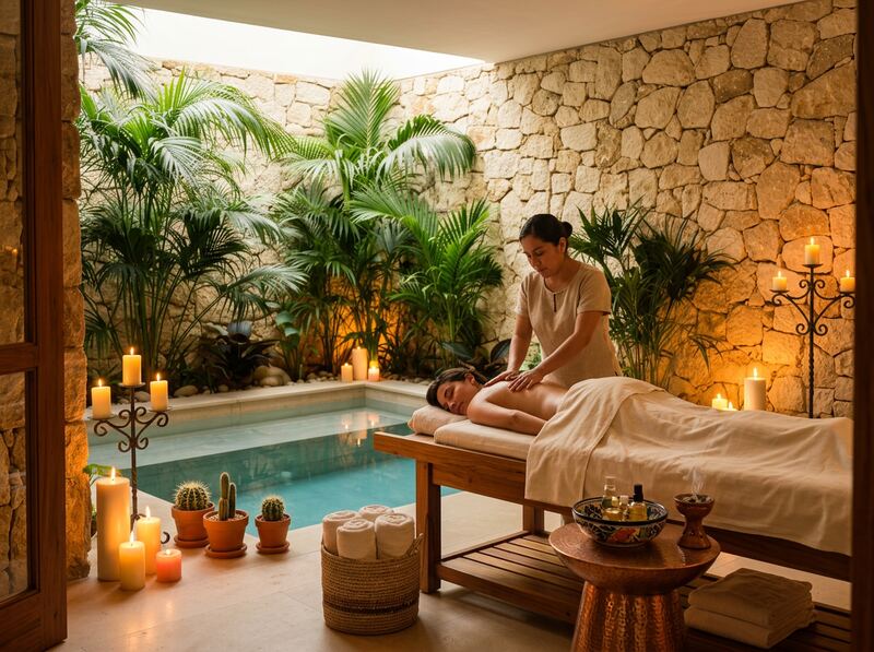 Huésped recibiendo tratamiento de spa en hotel boutique mexicano